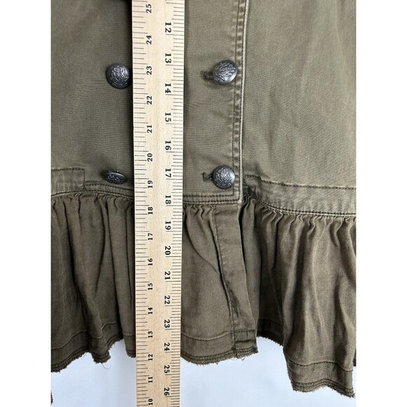 FREE PEOPLE Military Green Ruffle Frayed Hem Jacket Style OB480752 Size Large - Picture 6 of 16